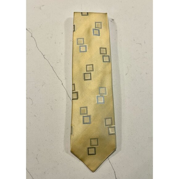 Vintage Ermenegildo Zegna Geometric Color Silk Neck Tie in Pale Yellow
